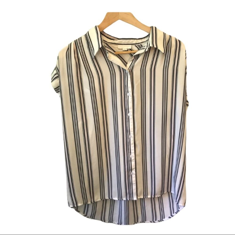 14th & Union White Navy Pink Stripe Blouse Medium Button Down Shirt